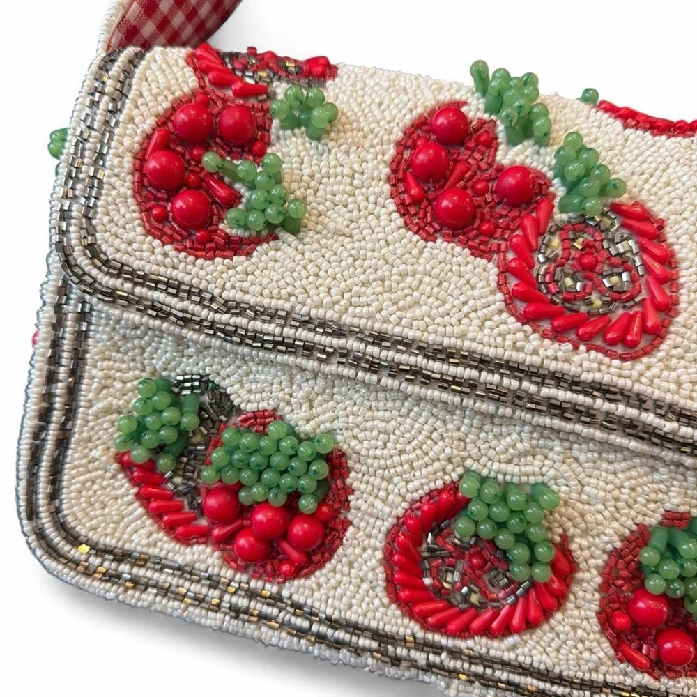 Viral Tomato Beaded Shoulder Bag Red Cream NWT